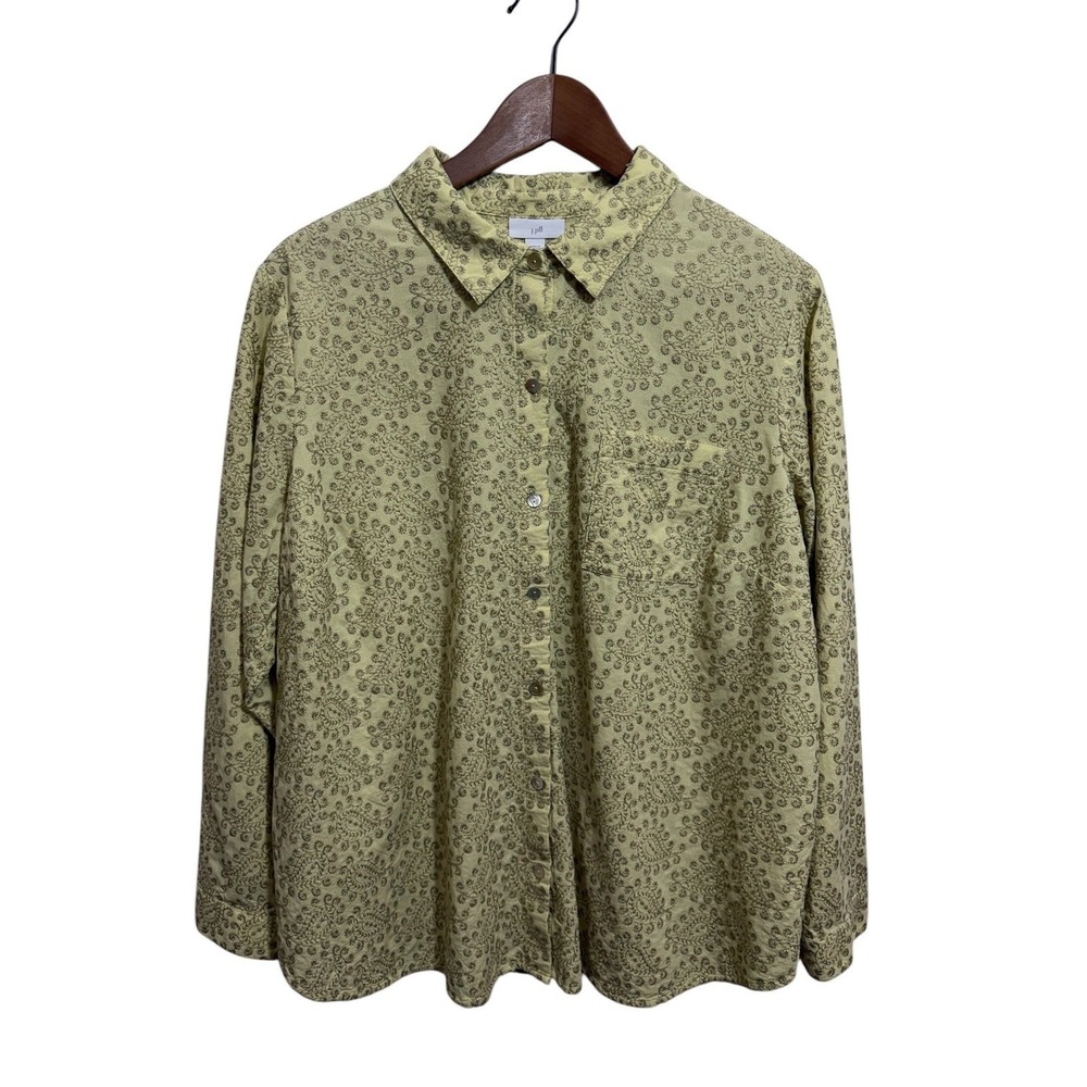 J. Jill Embroidered Button Down Shirt Womens Green Large, Floral Paisley Cotton - Picture 2 of 8